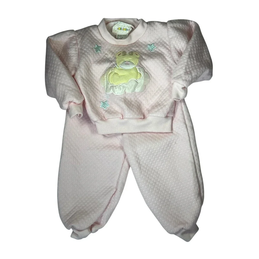 Vintage Childwise Pink Quilted Teddy Bear‎ Sweatshirt and Pants Set 24 Months